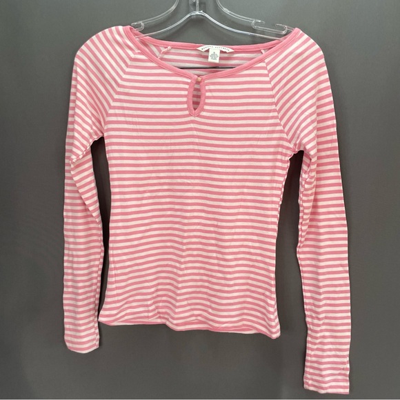 BANANA REPUBLIC Pink striped keyhole top - Picture 1 of 7